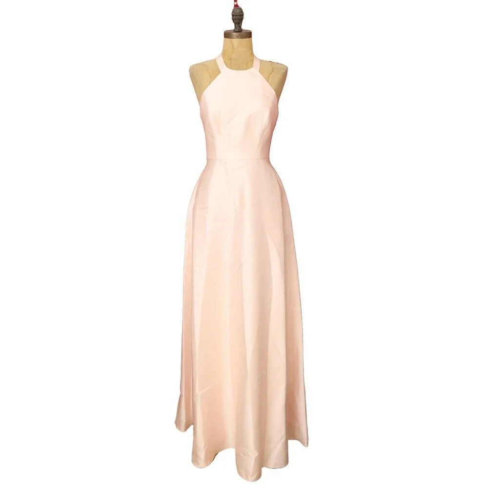 Alfred Sung Twill Strappy Criss Cross Back Gown 2 Twill Blush Pink Dress NWT B50 - Picture 2 of 6